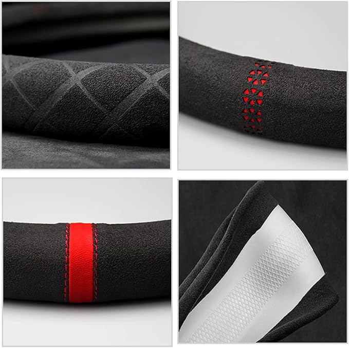 Suede Steering Wheel Cover,Compatible with BMW 325 330 525 530 540 745 M3 M5 X5 Suede Leather Sport Non-Slip Wheel Cover Car Interior Accessories 15.5 16 inch for Man and Women