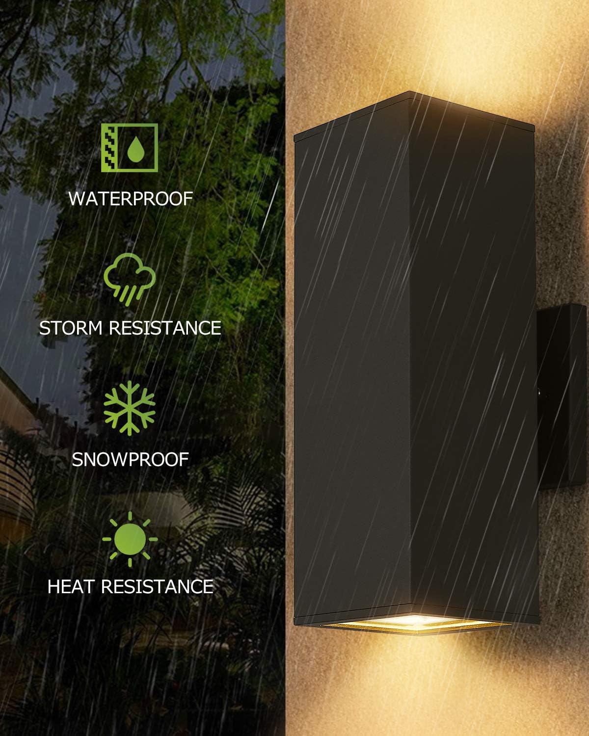 harriet Porch Lights Outdoor Modern - IP64 Waterproof Aluminum and Tempered Glass Cover, 13" Rectangular Up/Down Wall Sconce for Porch, Garage & Patio, Exterior Lighting, Black