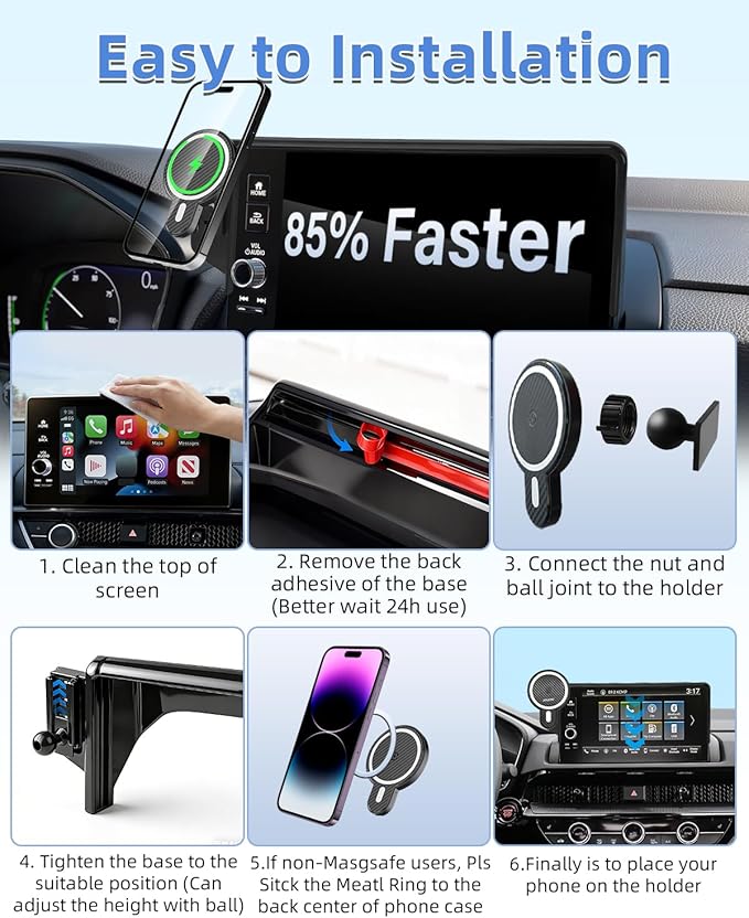 PZK Car Phone Holder for Chevy Silverado 1500/GMC Sierra 1500 2022 2023 2024 2025 2026 Accessories 13.4-Inch Screen Magnetic 15W Fast Wireless Charger Car Phone Mount with 360° Rotating Extension Rod