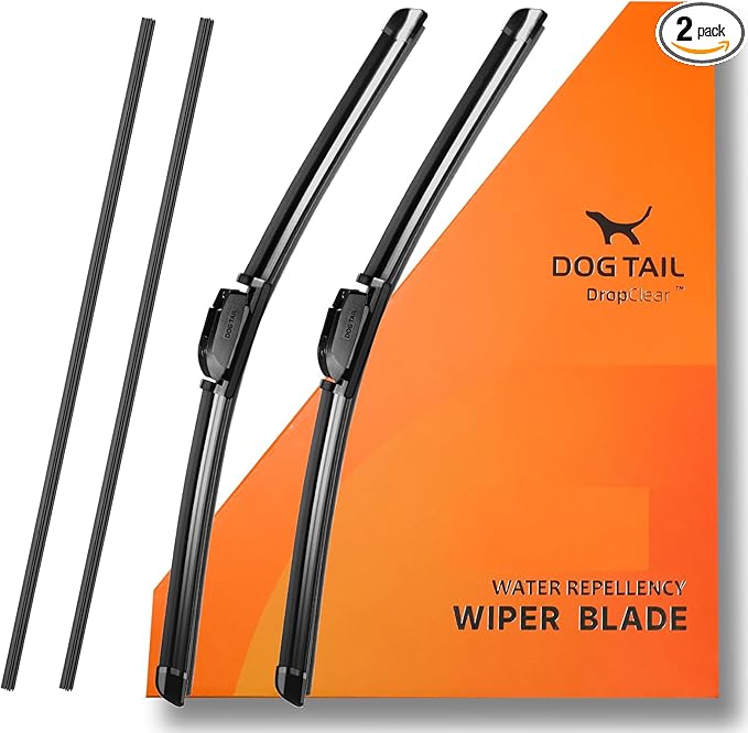 DOG TAIL Water Repellent Silicone Wiper Blades 24" 21" Set with Multiple Adapters and 2 Refills, Automotive Replacement Front Windshield Wiper Blades for My Car with Water Repellency Formula DropClear