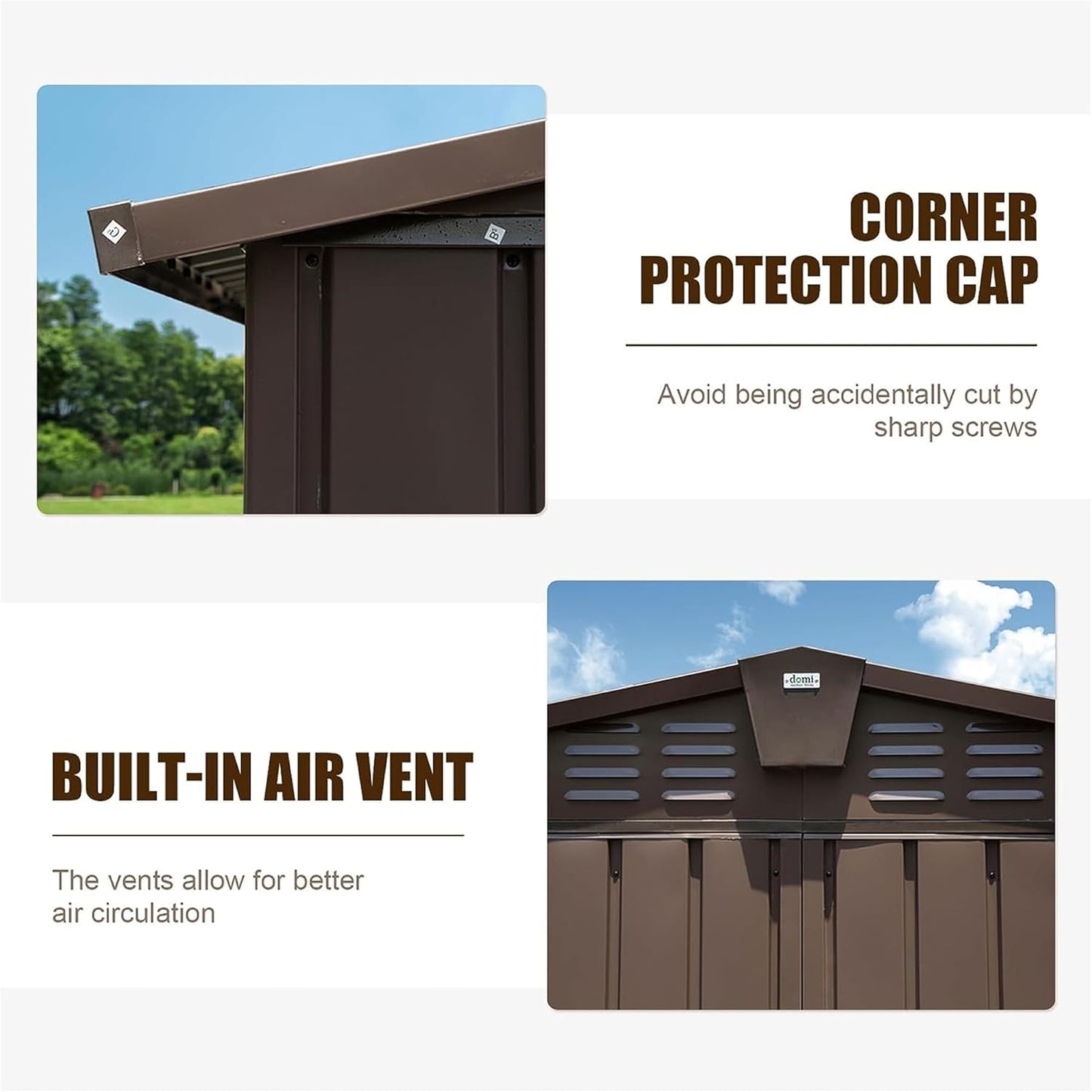 IKERY Extra Large Galvanized Steel Storage Shed 11' x 12.5' with Windows & Lock - Garden & Utility Tool Shed for Backyard, Patio - Brown