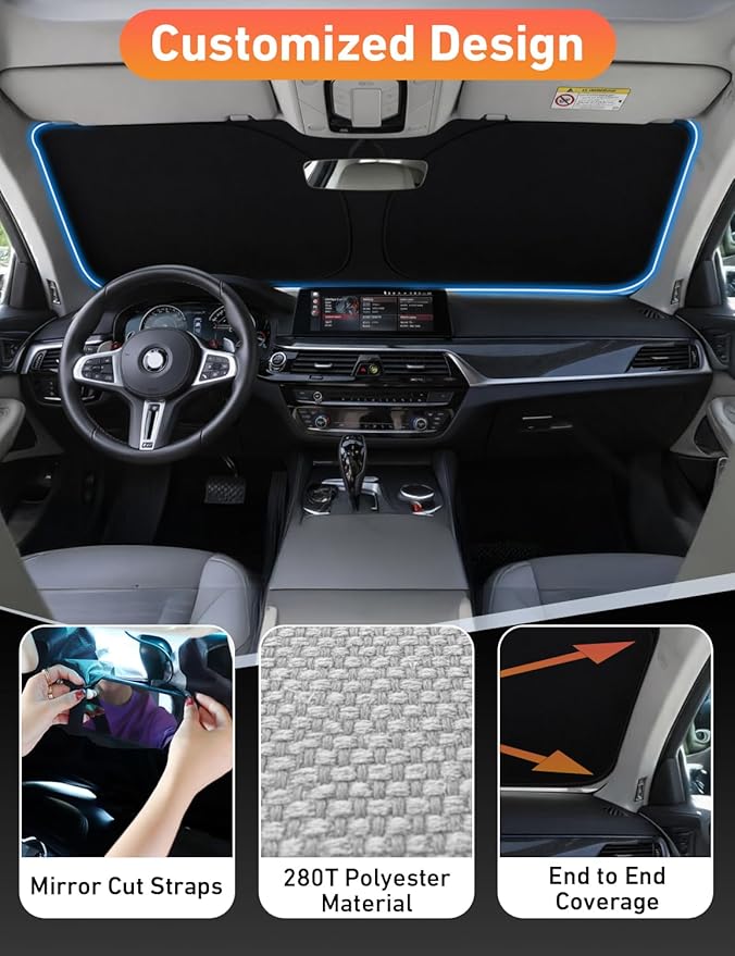 EcoNour Windshield Sunshade Compatible for Nissan Frontier 2006-2019 2020 2021, Sun Visor for Front Windshield & Window Sun Shade Cover, UV Heat Blocker & Protector, Car Accessories
