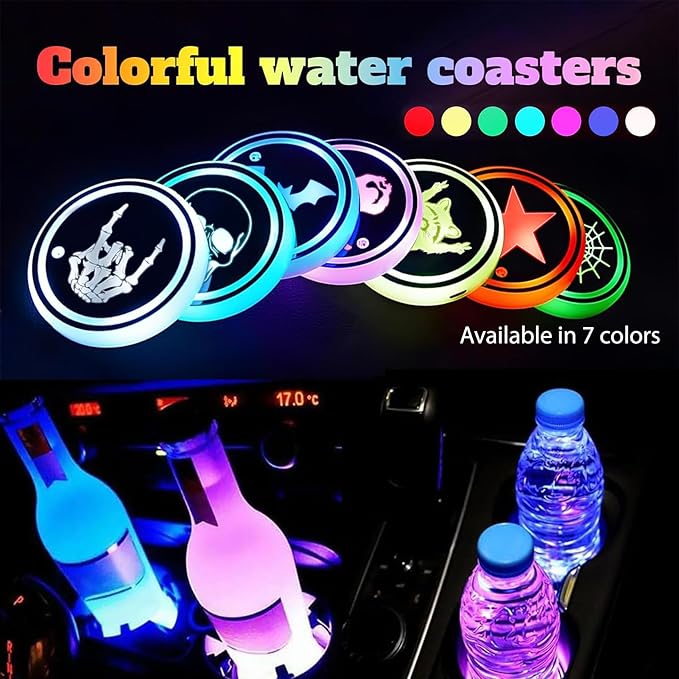 Flamingo LED Cup Holder Lights for Car,2Pcs LED Light Up Cup Holder Coasters with 7 Colors 3 Modes,Waterproof Interior Atmosphere Lamp,Car Decor Accessories Flamingo Gifts for Women Men