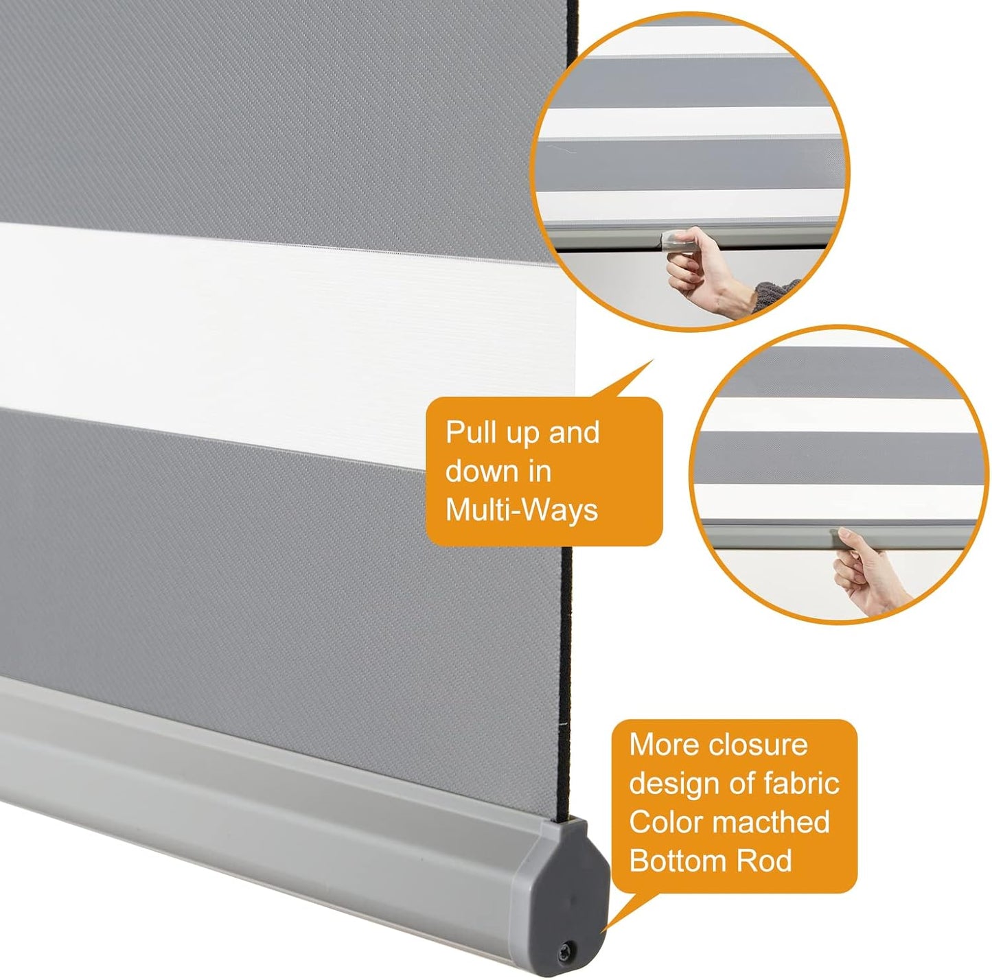 Persilux Zebra Shades Cordless Blinds for Windows (22" W x 72" H, Grey) Dual Layer Zebra Roller Shades, Free Stop Sheer Window Treatments for Home, Office, Bathroom…