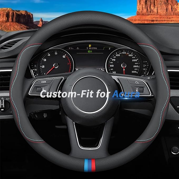 Custom-Fit for Acura Steering Wheel Cover, Premium Leather Car Cover with Logo, Non-Slip, Breathable, Accessories (C-Style,for Acura)