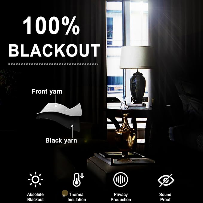 XWZO 100% Blackout Curtains 84 Inches Long with Tiebacks- Privacy Protection & Noise Blocking Window Draperies Grommet Top with Black Liner for Bedroom/Living Room, Grey, W52 x L84, Set of 2