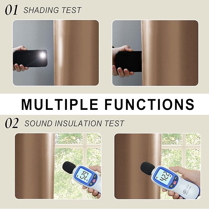 XWZO Full Shading Blackout Curtains 54 Inches Length - Heat and Light Blocking Ring Top Window Drapes with Black Liner Backing for Bedroom Sewn with Tiebacks, Cappuccino, W52 x L54, Set of 2 Panels