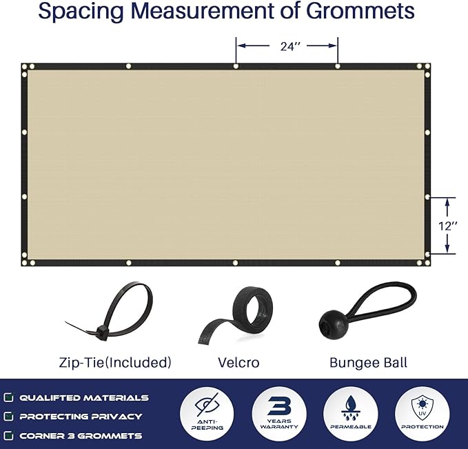 Windscreen4less Privacy Fence Screen Heavy Duty Windscreen Fencing Mesh Fabric Shade Net Cover for Outdoor Wall Garden Yard Pool Deck, 8'x94' Beige
