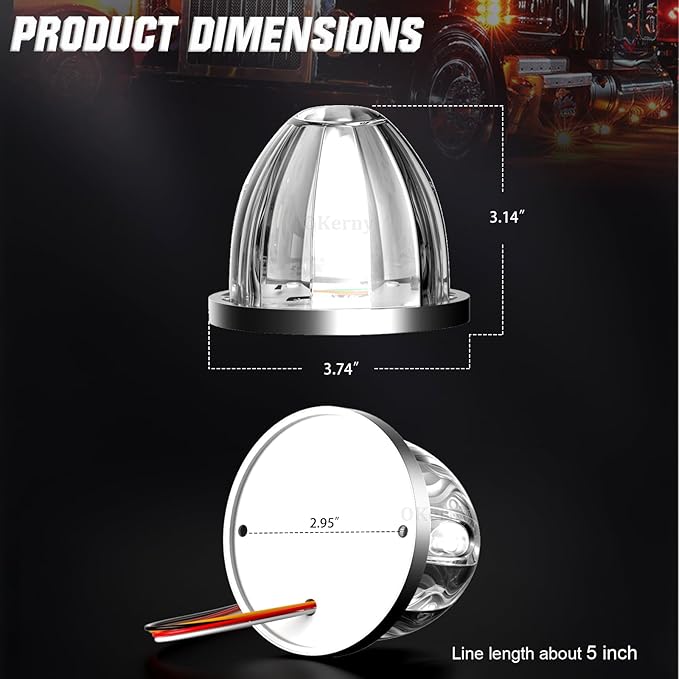 8-Pack Dual Color LED Watermelon Lights 3 Modes Amber White Steady & Alternating Strobe with Metal Bezel 12V 24V Side Marker Clearance Turn Signal Lights for Truck Trailer RV Off Road