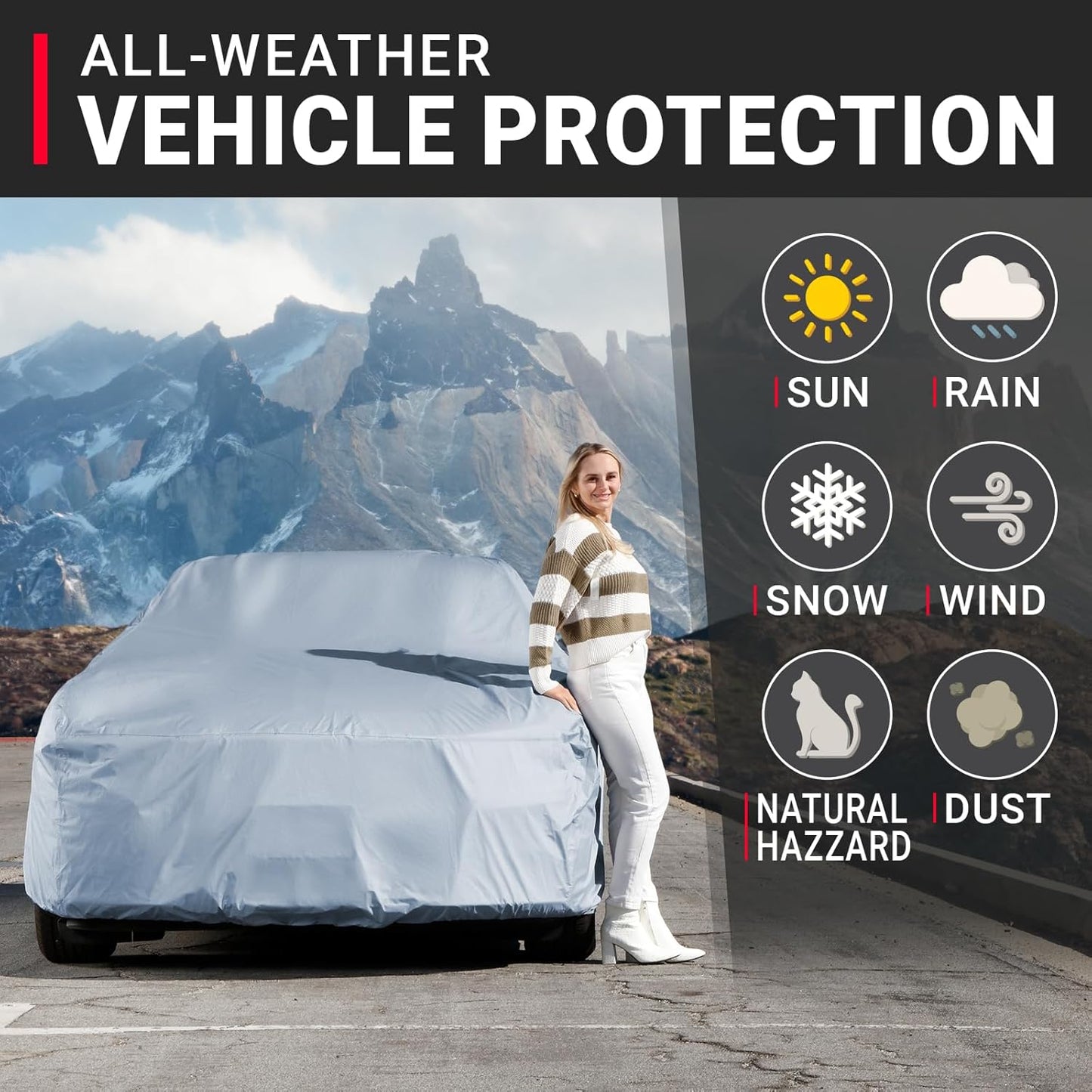 iCarCover Premium Car Cover for 1977-1996 Chevy Caprice Wagon Heavy Duty Waterproof All-Weather Automobiles Custom Fit Indoor Outdoor UV Snow Protection Covers with Straps and Bag