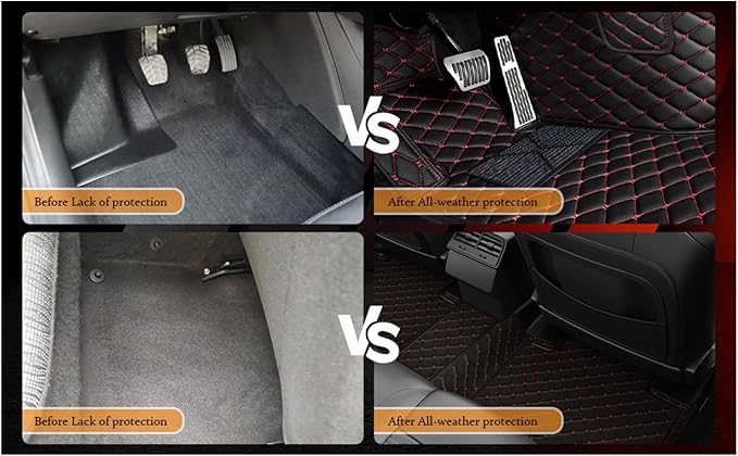 Yaruicar Custom Personalized Floor Mats for Cars Luxury Full Coverage All Car Floor Mats Anti-Slip Leather Car Mat Set Trucks & SUVs Trucks Automotive Floor Mats Liners (Red Black Beige)
