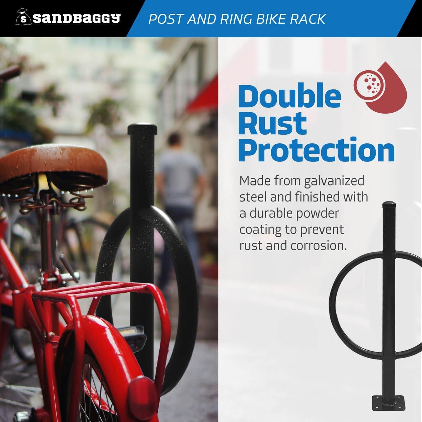 Sandbaggy Post and Ring Bike Rack - Commercial Bike Racks - Galvanized Steel - Anti-Theft Design - In Ground, Apartments, Sidewalks, Industrial (Orange, 20)