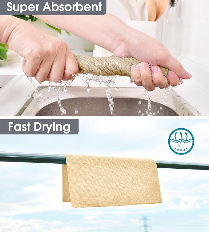 KitchLife Microfiber Cleaning Cloth Roll - Tear-Away Reusable Microfiber Paper Towels, Lint-Free, Washable, 20 Sheets for Kitchen, Car, Dishes, and Sensitive Surfaces (Wheat)