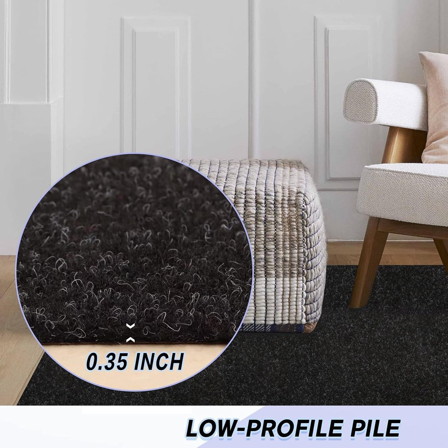 Custom Size Backed Non-Slip Area Rugs Runner, Easy Clean, Waterproof Runner Rugs for Hallway Entryway, Kitchen, Laundry, 4FT x 27FT, Black