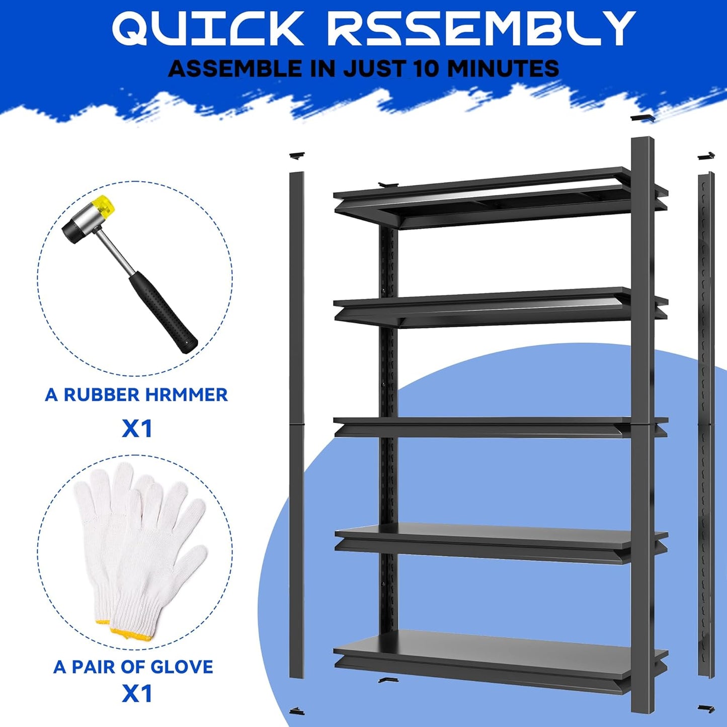 63"H Garage Shelving Heavy Duty Rack, 3000 LBS Extra Large Capacity 5 Tier Adjustable Storage Shelves, Metal Industrial Shelf Units for Garage, Basement and Warehouse, 63"H×15.75"W×15.75"D, Black