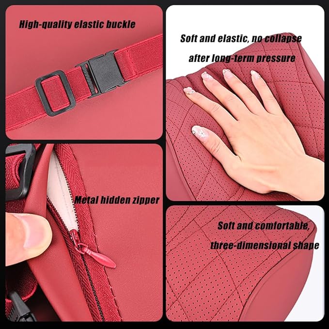 for Chevy Silverado 2007 2008 2009 2010 2011 2012 2013 Leather Car Seat Headrest Lumbar Cushion, Lumbar Support Pillow for Car,for Driving Traveling Relieving Neck Fatigue,3-B Black