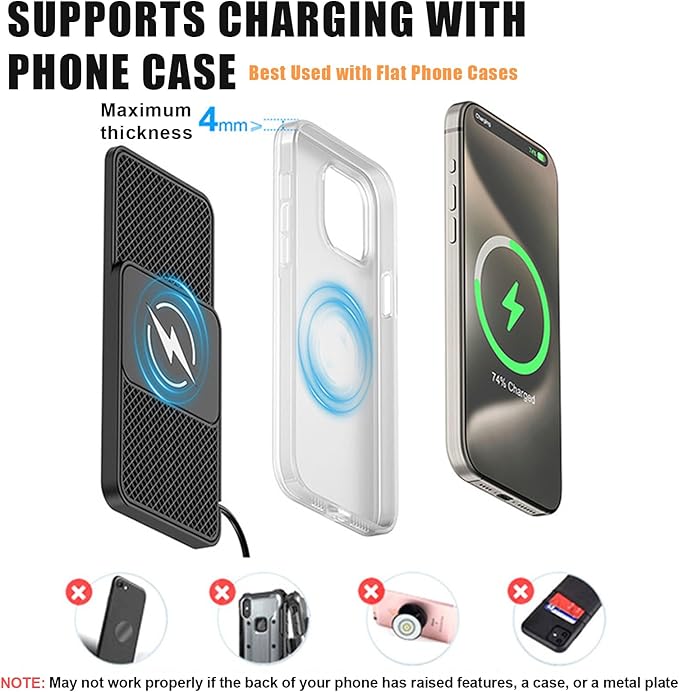 Wireless Car Phone Charger for Toyota Echo Platz Yaris Tacoma Tundra Hilux, Type C/USB 20W Fast Charging Pad, Non-Slip Charging Station for Travel Home Office Desk, Lightweight, USB
