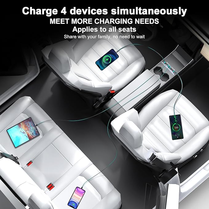 USB Hub for Tesla Model 3 Model Y Waterproof - Fast Phone Charger for Model Y/3 Accessories 2024 2023 2022 2021 Multi Port Retractable Docking Station, 100% Fit Center Console(Not Fit Model 3 2024)