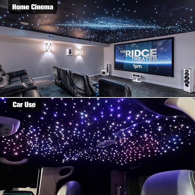 CHINLY 500pcs Starlight Headliner Kit,Twinkle Star Lights for Car Ceiling,APP Starlights Headliner Kit,Fiber Optic Star Ceiling Lights,RGBW+Music Mode Starlight Kit,(0.03in+0.04in+0.06in)*9.8ft