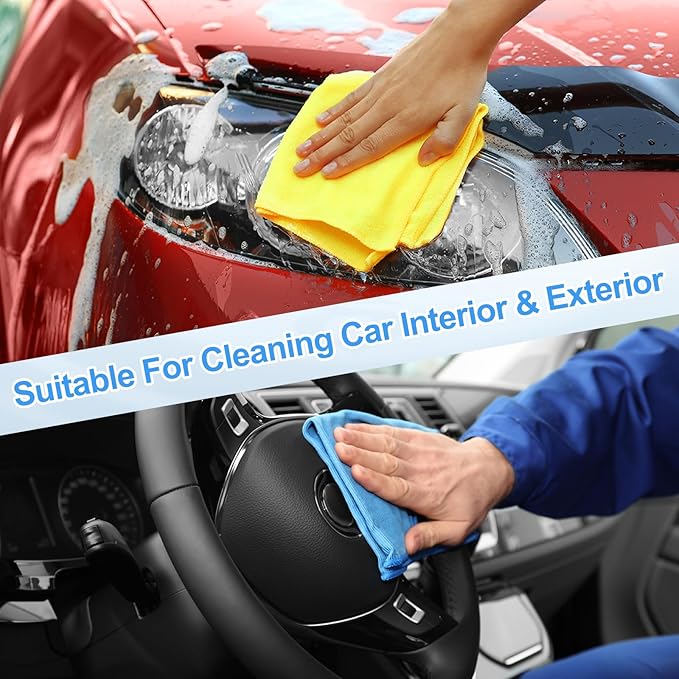 HARFINGTON 2 Pack Microfiber Cleaning Cloth, 24" x 12" Multi-Functional Cleaning Towels Reusable Absorbent Rags for Car Wash Kitchen Household Window Clean, Purple