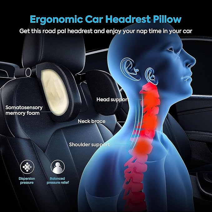 Headrest Lumbar Pillows Car Seat for Ford F150 2011-2025, Ergonomic Neck Back Support Cushion, Comfortable Breathable Washable Cover, Memory Foam, Gray