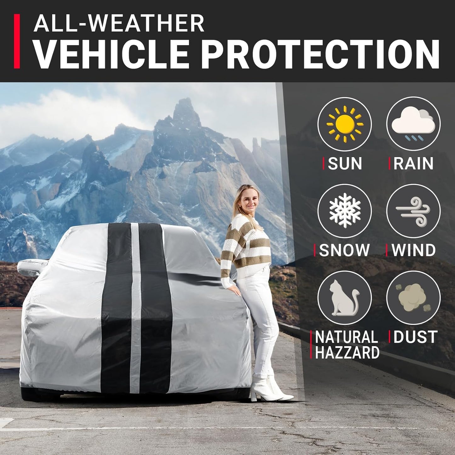 iCarCover Custom Car Cover for Pontiac GTO (2004-2006) Waterproof All-Weather Rain Snow UV Sun Protector Full Exterior Indoor Outdoor Car Cover (Stripe - Gray/Black)