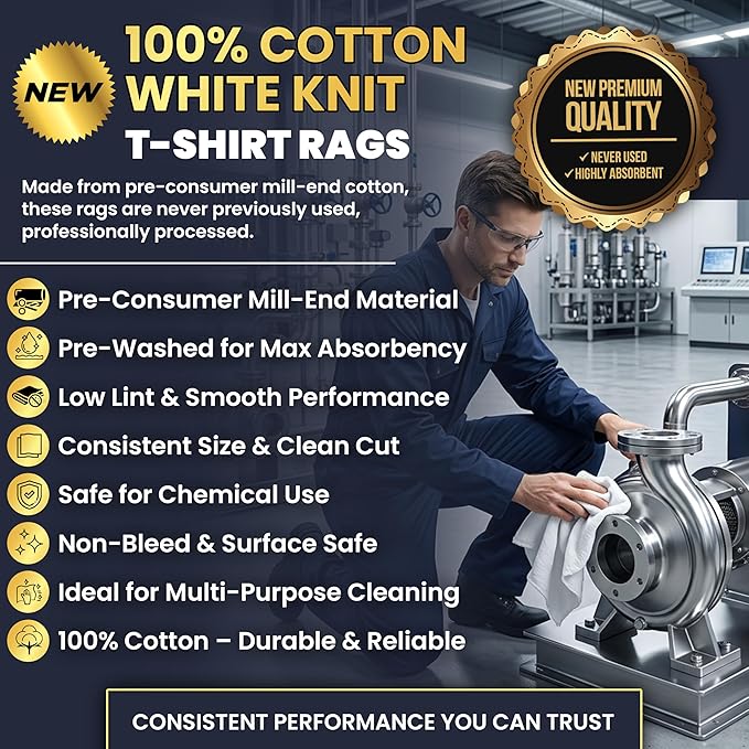 Premium New White Cotton Knit T-Shirt Rags (600 lbs. Pallet 60x10 lbs. Bag of Rags) - Lint-Free, Soft & Absorbent Bulk Cleaning Cloths for Auto, Paint, Garage, Staining & Polishing