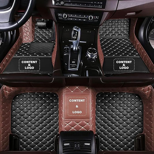 Custom Making Car Floor Mats for 98% Sedan SUV Car Protection Full Coverage Mats Anti-Slip Leather Floor Liners All Weather Car Floor Mats (Black+Light Brown Side)