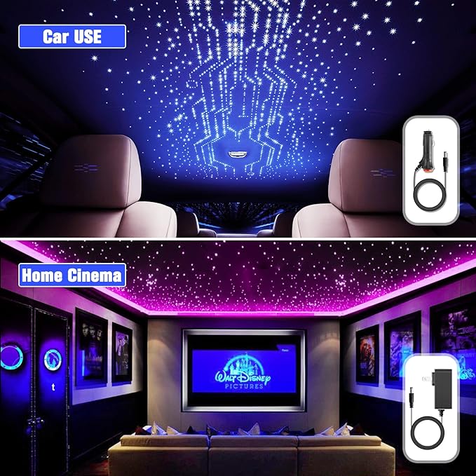 16W Twinkle Starlight Headliner Kit, 550pcs*0.03in*9.8ft Fiber Optic Strands Bluetooth APP/Remote/Music Control, RGBW Car Star Ceiling Light Kit+Adapter+Plug for Car/Home/Theater