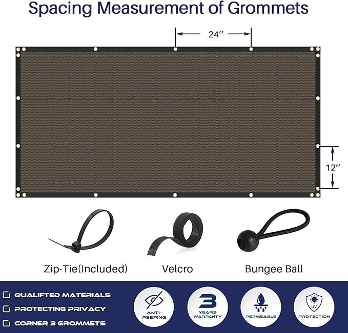 Windscreen4less Privacy Fence Screen Heavy Duty Windscreen Fencing Mesh Fabric Shade Net Cover with Brass Grommtes for Outdoor Wall Garden Yard Pool Deck, 8'x34' Brown