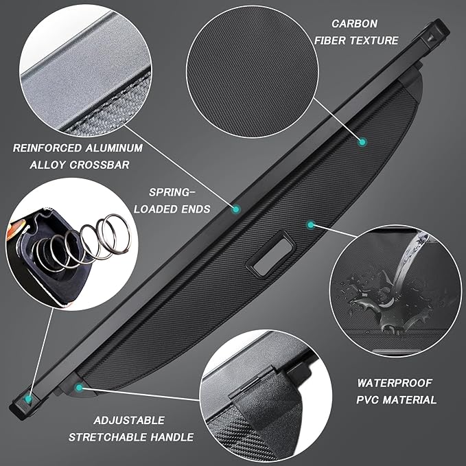 Cargo Cover for Kia Sorento 2026 2025-2021 Accessories Retractable Trunk Cover Security Shielding Shade Cargo Luggage Cover Trunk Privacy Protection (Carbon Fiber Texture)