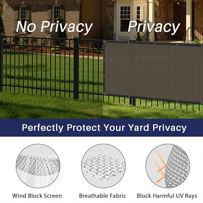 Windscreen4less Privacy Fence Screen Heavy Duty Windscreen Fencing Mesh Fabric Shade Net Cover with Brass Grommtes for Outdoor Wall Garden Yard Pool Deck, 8'x110' Brown
