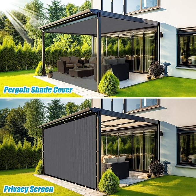 Amagenix 90% Shade Fabric 10'X 15' Gray Sun Shade Cloth with Grommets for Pergola Replacement Shade Cover Canopy, Heavy Duty, Cable Zip Ties Included (We Customized)