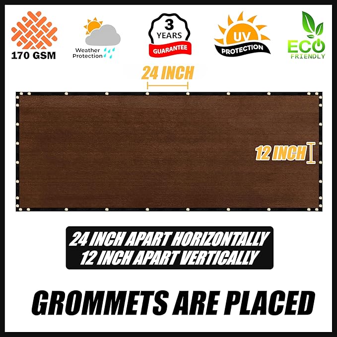 Royal Shade Custom Size 6' x 100' Brown Fence Privacy Screen Windscreen Cover Netting Mesh Fabric Cloth - Cable Zip Ties Included (We Make Custom Size)