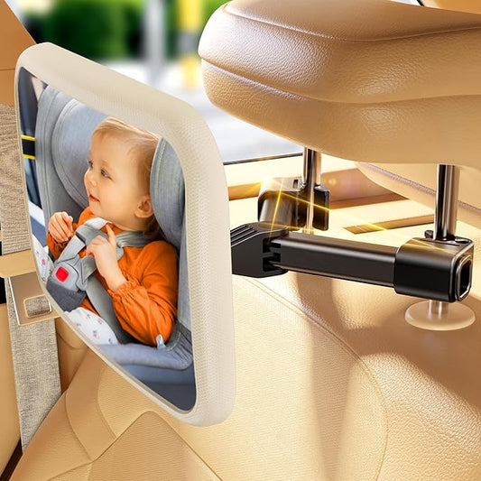 TAZENI Baby Car Mirror for Baby Hook Clip Design Never Shake Baby Mirror for Car Seat Rear Facing Easy Install Crystal Clear View ShatterProof Crash Tested White