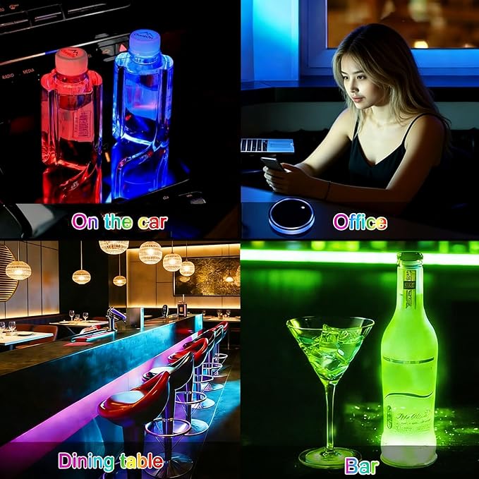 Ladybug LED Cup Holder Lights for Car,2Pcs LED Light Up Cup Holder Coasters with USB Charging 7 Colors 3 Modes,Waterproof Interior Atmosphere Lamp,Car Decor Accessories Ladybug Gifts for Women Men