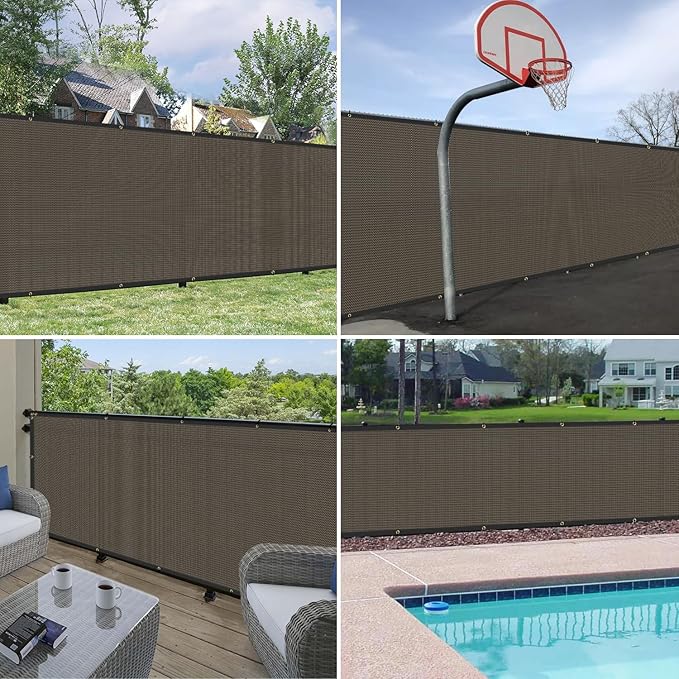 Windscreen4less Privacy Fence Screen Heavy Duty Windscreen Fencing Mesh Fabric Shade Net Cover with Brass Grommtes for Outdoor Wall Garden Yard Pool Deck, 8'x178' Brown