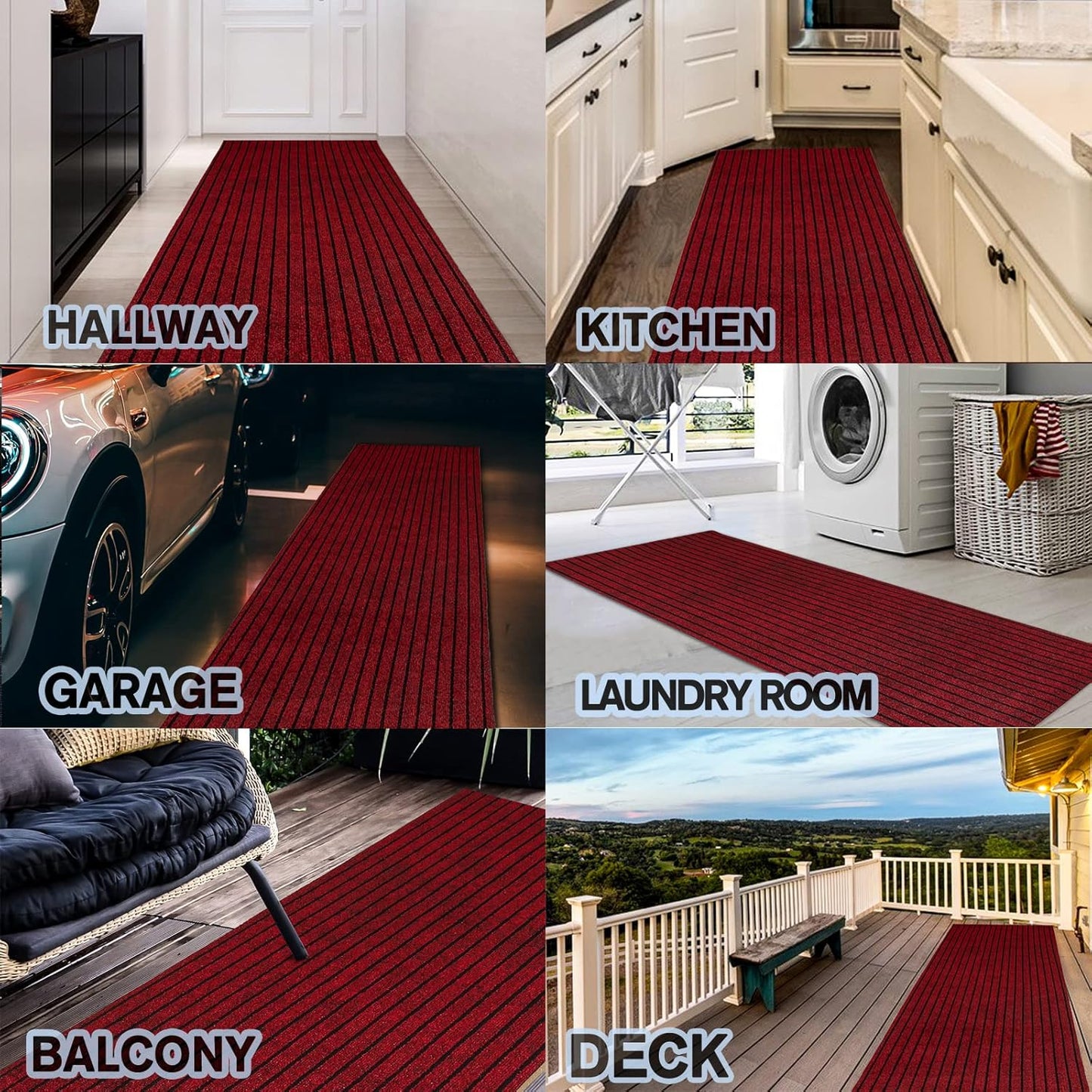 Custom Size Backed Non-Slip Area Rugs Runner, Easy Clean, Waterproof Runner Rugs for Hallway Entryway, Kitchen, Laundry, 3FT x 79FT, Red Stripe