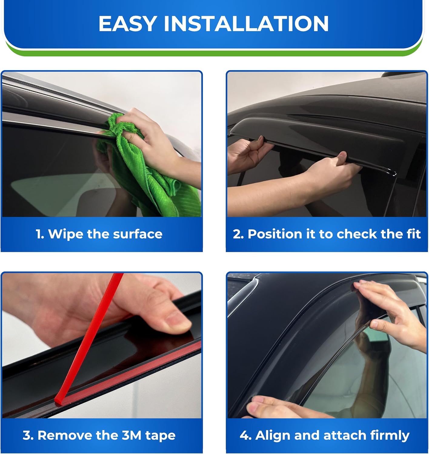 KPY Window Visor Compatible with 2001-2007 Chevy Chevrolet Silverado/GMC Sierra Crew Cab, 2002-2006 Avalanche/Suburban/Escalade EXT/Yukon XL, Rain Guard Side Vent Deflector 2002 2003 2004 2005 2006
