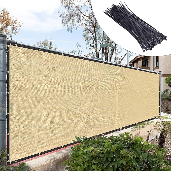 Royal Shade Custom Size 5' x 149' Beige Fence Privacy Screen Windscreen Cover Netting Mesh Fabric Cloth - Cable Zip Ties Included (We Make Custom Size)