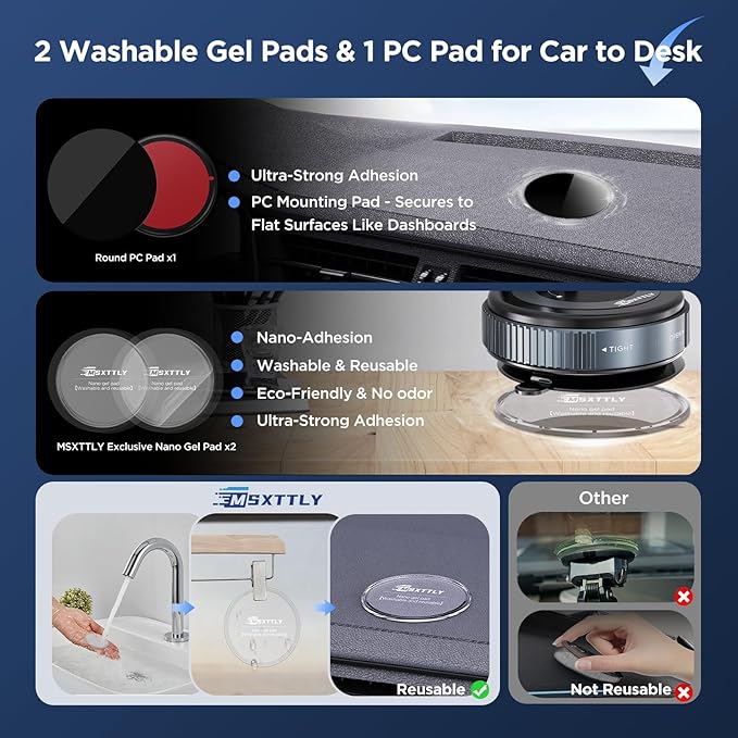 MSXTTLY Vacuum Magnetic Phone Holders for Your Car 2026 Suction Cup Phone Mount with Washable Nano Gel Pads 360° Adjustable Phone Mount,Travel Gifts, Car Phone Holder for Smartphone Car/Gym/Mirror