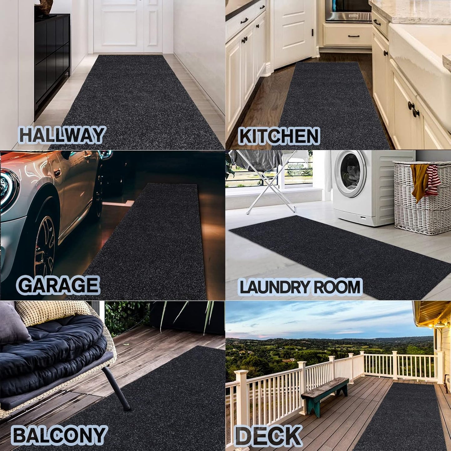 Custom Size Backed Non-Slip Area Rugs Runner, Easy Clean, Waterproof Runner Rugs for Hallway Entryway, Kitchen, Laundry, 4FT x 40FT, Black