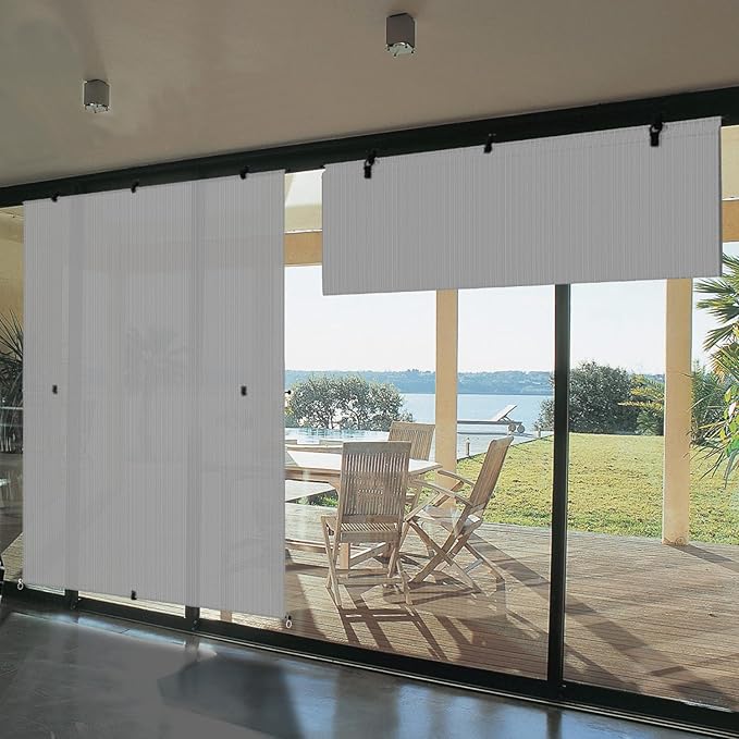 Bynbbur 7'W x 9.5'H Outdoor Patio Shades Foldable Roller Blinds, 220 GSM Sun Shade Roll Up Porch Screens Exterior Shade Cloth for Deck Pergola Backyard, Light Gray