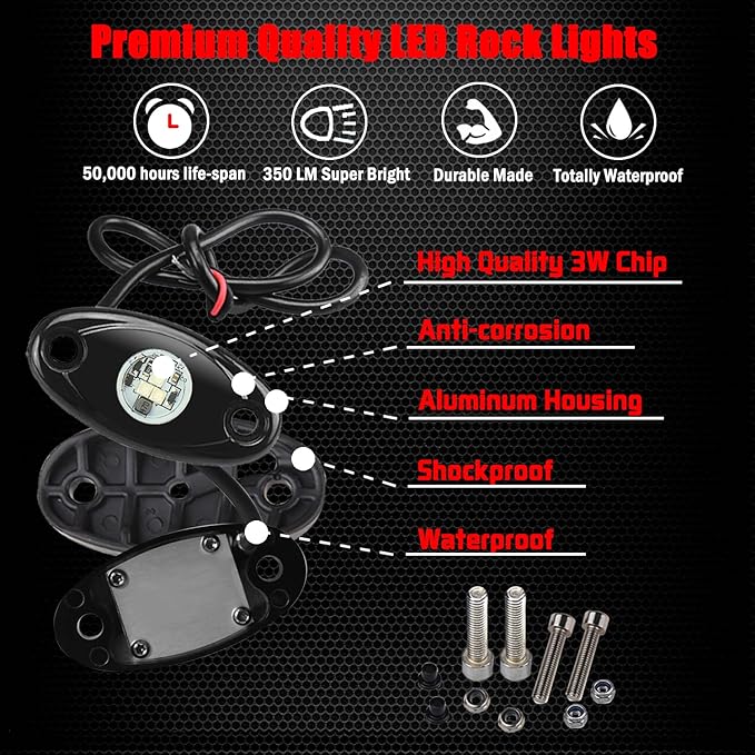 2 Pods LED Rock Lights, Ampper Waterproof LED Neon Underglow Light for Car Truck ATV UTV SUV Offroad Boat Underbody Glow Trail Rig Lamp (Blue)