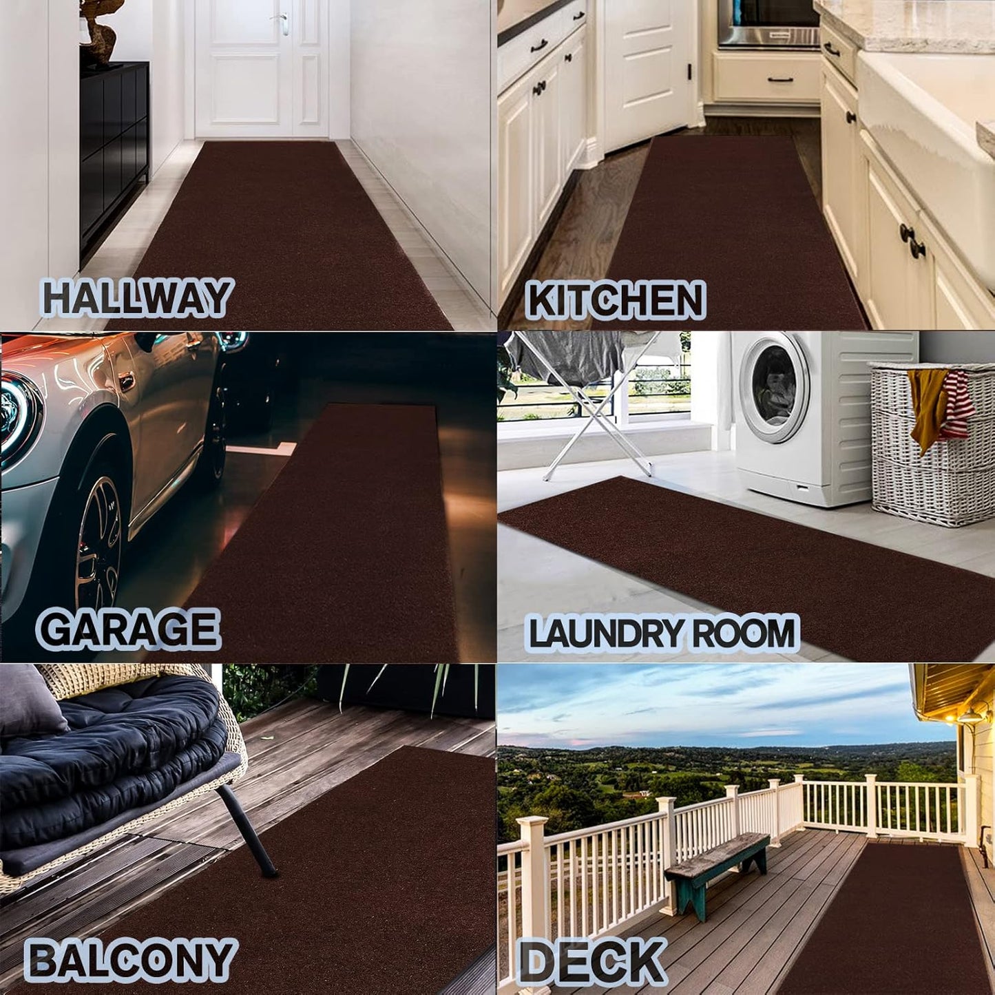 Custom Size Backed Non-Slip Area Rugs Runner, Easy Clean, Waterproof Runner Rugs for Hallway Entryway, Kitchen, Laundry, 3FT x 31FT, Brown