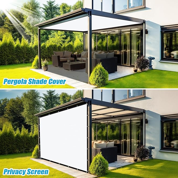 Amagenix 90% Pergola Shade Cover 10' X 14' Sun Shade Cloth with Grommets for Outdoor Garden Patio Porch, Commercial Grade 200 GSM - Cable Zip Ties Included (We Customized) GN108, White