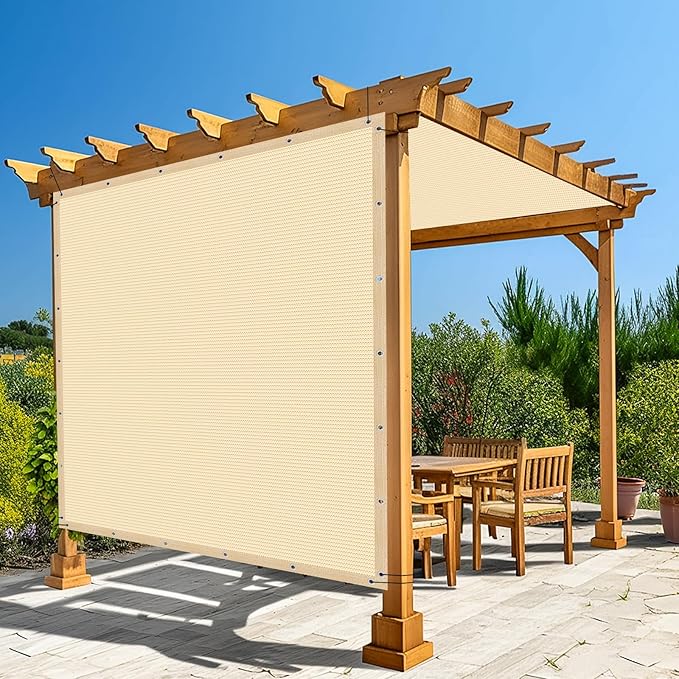 Amagenix 90% Pergola Shade Cover 8' X 13' Sun Shade Cloth with Grommets for Outdoor Garden Patio Porch, Commercial Grade 200 GSM - Cable Zip Ties Included (We Customized) GN108, Wheat