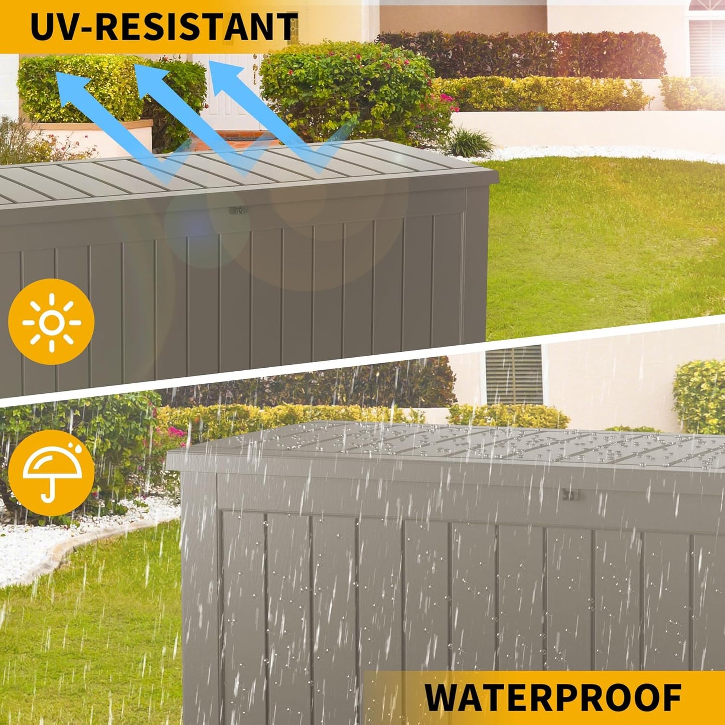 270 Gallon Outdoor Storage Box Patio Deck Box Waterproof, Resin Lockable Outside Large Storage Bin for Pool Cushion Furniture, Garden Tools UV-Resistant, Grey