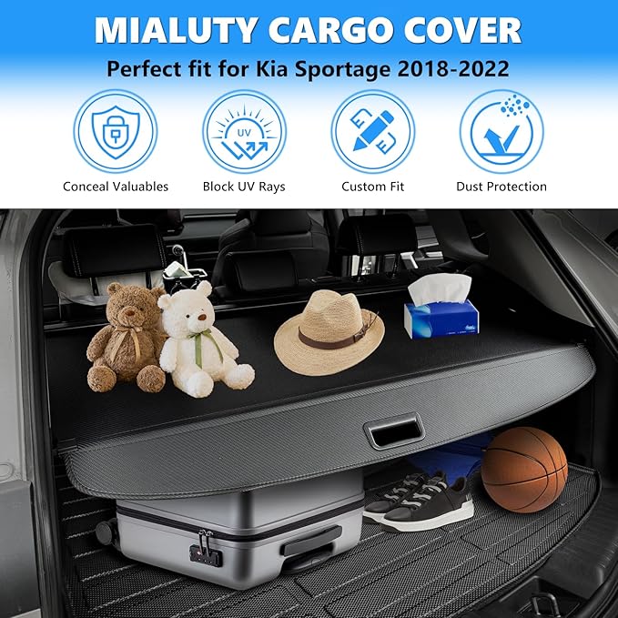 MIALUTY® Cargo Cover for 2017-2022 Kia Sportage Retractable Trunk Cover Sportage Accessories Anti-Peeping Anti-Theft Privacy Screen,Trunk Luggage Shield Shade Carbon Fiber Texture