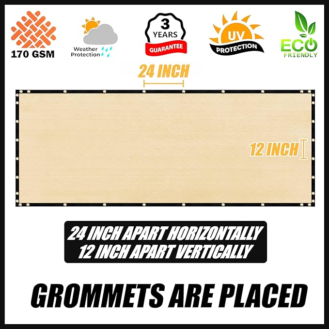 Royal Shade Custom Size 6' x 61' Beige Fence Privacy Screen Windscreen Cover Netting Mesh Fabric Cloth - Cable Zip Ties Included (We Make Custom Size)